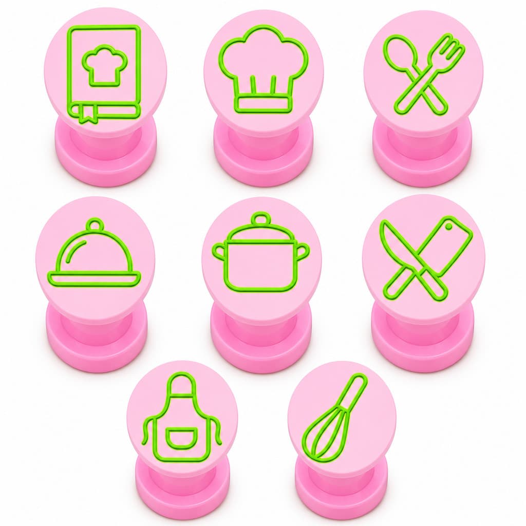 Kit 8 Carimbos para Doces Chef de Cozinha, Confeitaria, Gastronomia, Docinhos Personalizados e Brigadeiros