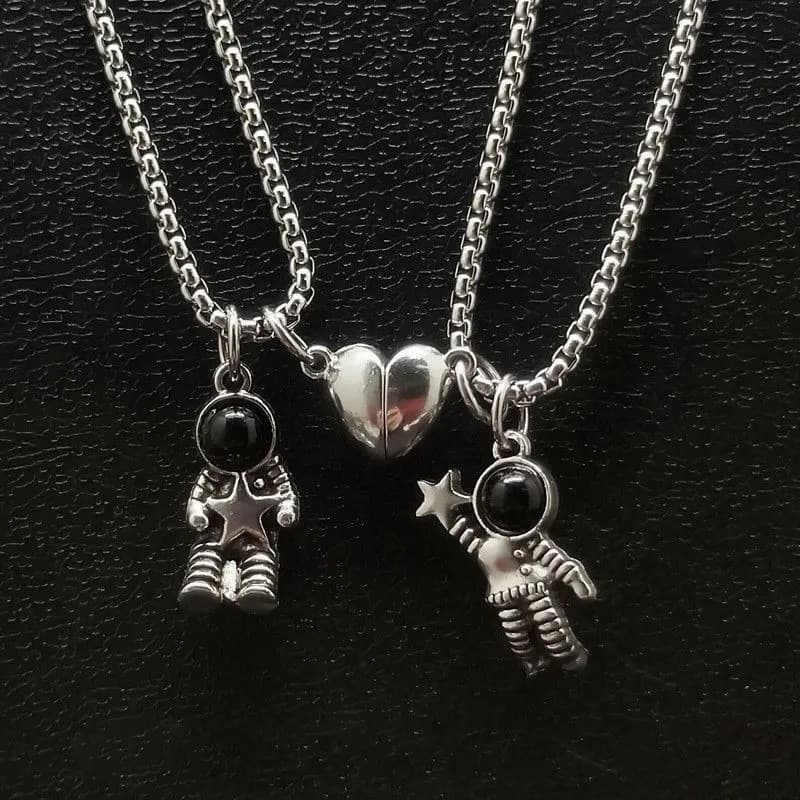 Conjunto de Colar e Pulseira Magnéticos em Forma de Coração com Tema de Astronauta, Presente para o Dia dos Namorados, a