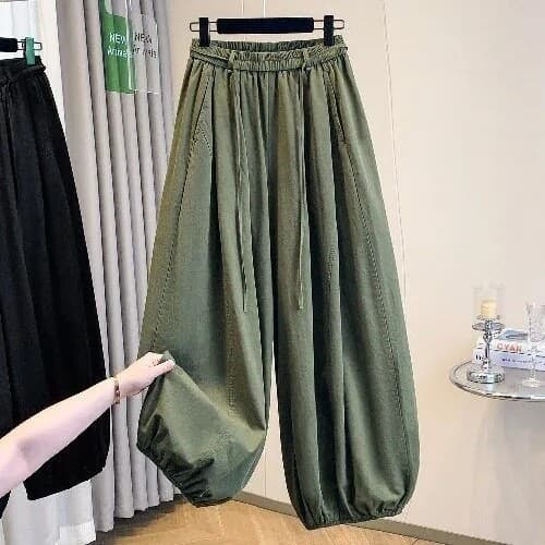 Moda macacão rendas de cintura alta Bloomers feminino verão solto mais magro olhar Harem calças All-Match calças casuais