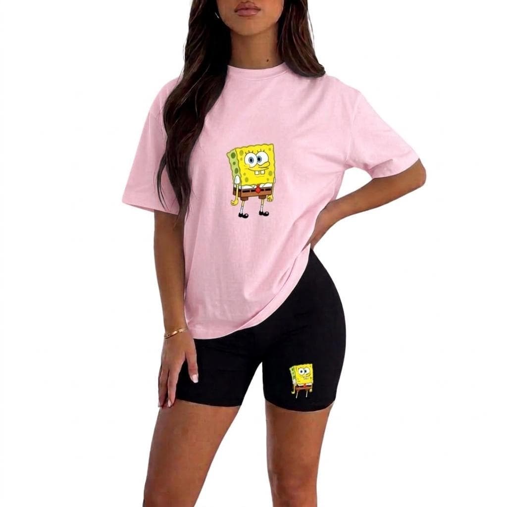 Conjunto Feminino Camiseta + Bermuda Brooklyn Treino Academia Fitness Boby Esponja
