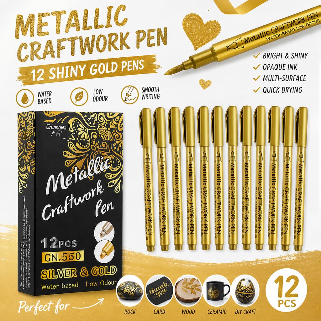 Conjunto De Marcadores De Tinta Dourada , 12 Peças , Canetas De Secagem Rápida À Base De Água Para Artesanato DIY , Cart