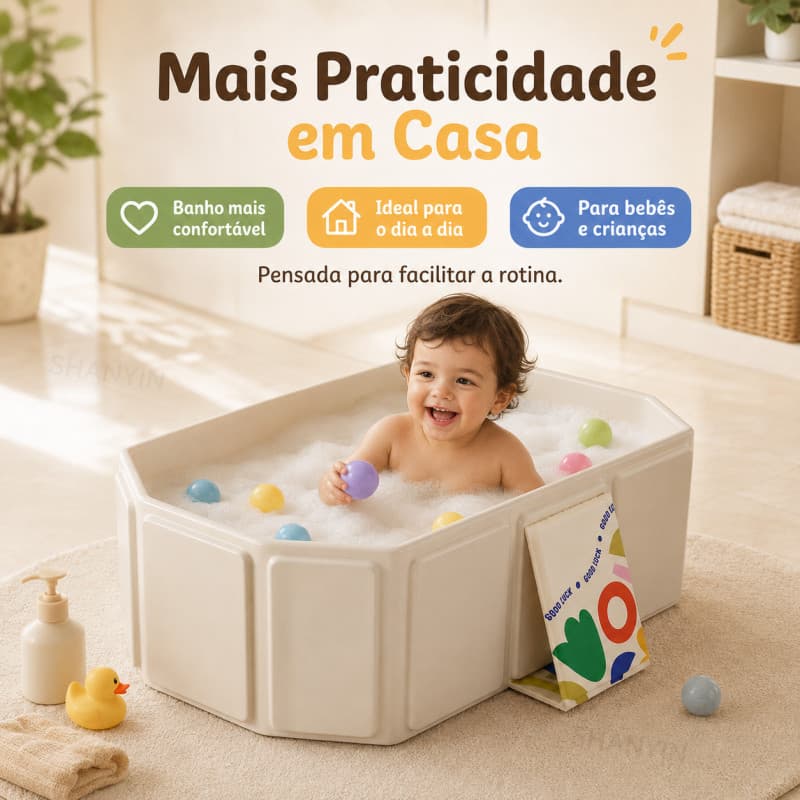 Banheira Portátil 75cm Dobrável com Dreno | 0-8 Anos | Economiza Espaço em Casa