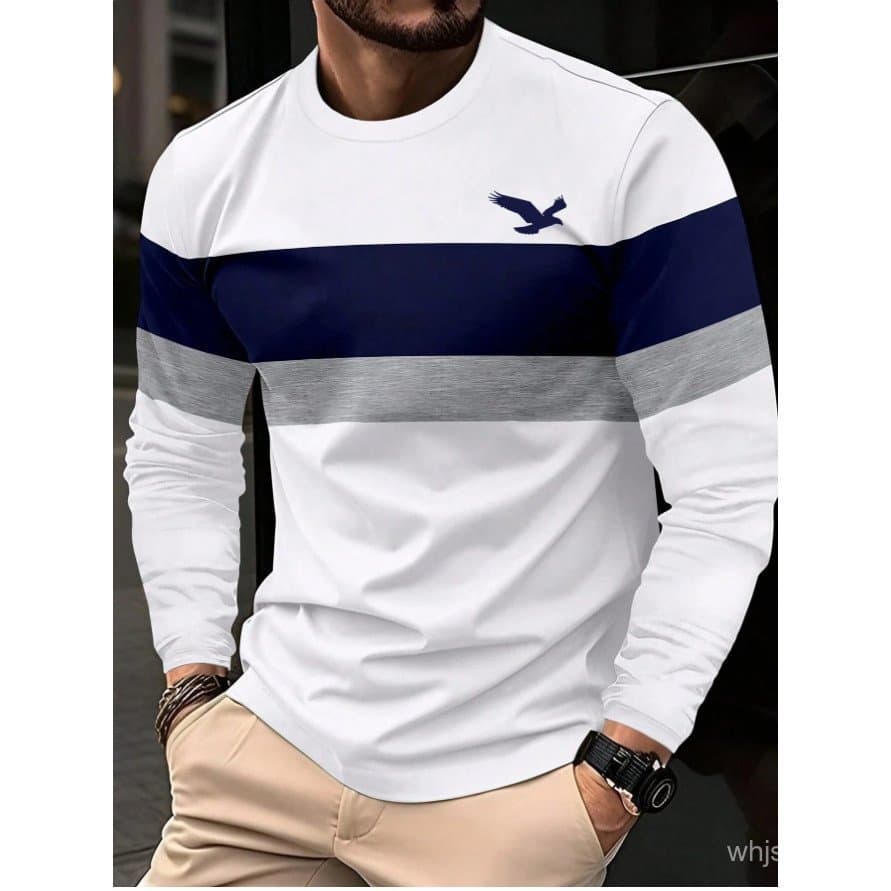 A Nova Camisa Casual de Negócios Masculina de Manga Longa com Contraste Preto e Branco é para o Outono.