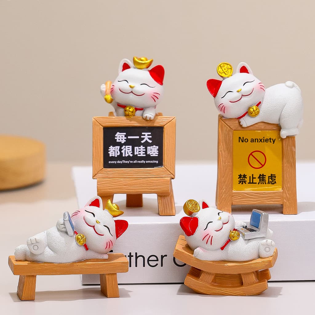 Figurinha de Gato da Sorte em Quadro Negro, Boneco Antiestresse para Mesa de Escritório, Decoração de Mesa, Presente Dec