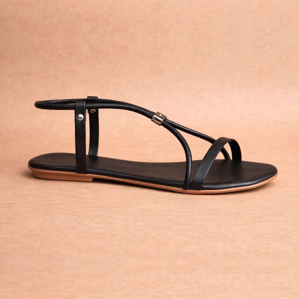 Sandália Rasteira Feminina Tiras Finas Ajustável Detalhe Metalizado Casual Confortável Elegante Flat Premium Luxo