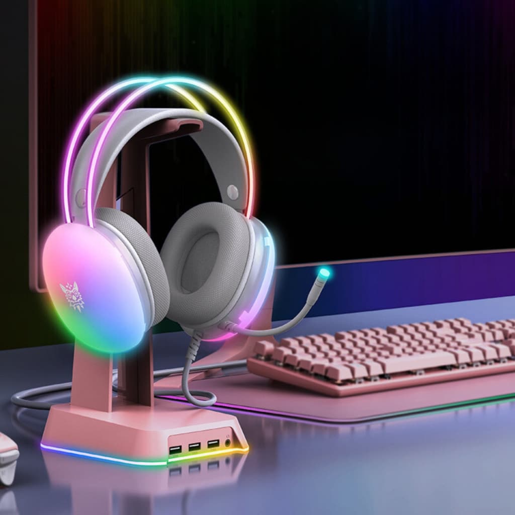 Headset Gamer Fone de ouvido Gamer iluminação LED RGB Branco Para PC Notebook Computador PS4 X-ONE FN635