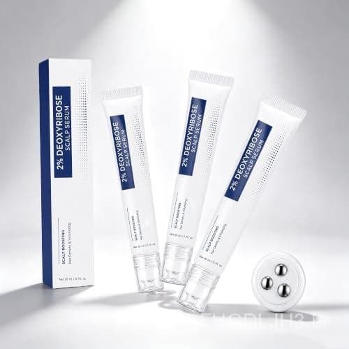 Sérum Capilar Roll-On com 2% de Desoxirribose para Densidade Capilar Coreana (3 Peças) | Massageador de Três Rolos, Séru