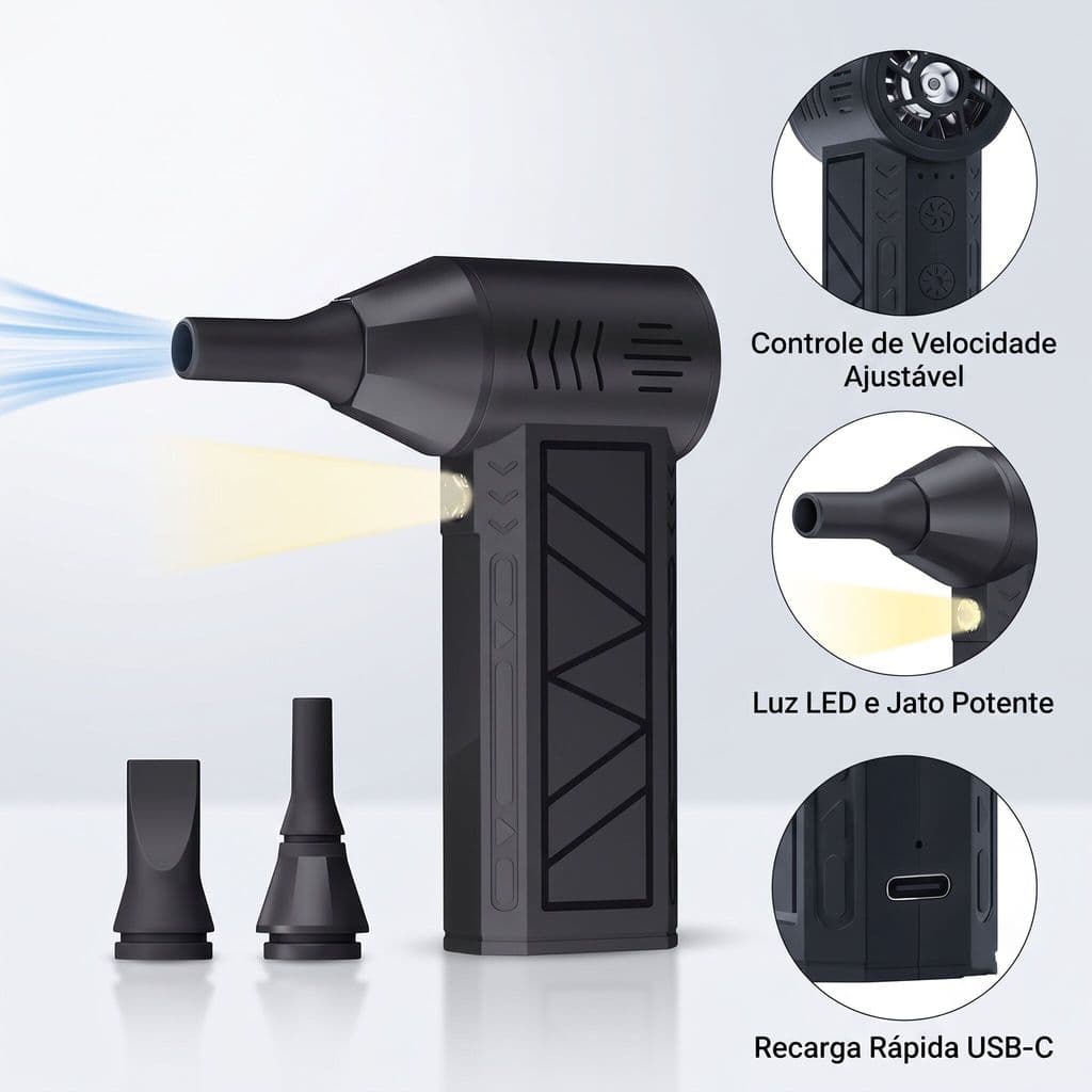 Mini Soprador De Ar Turbo Portátil Recarregável Sem Fio Preto