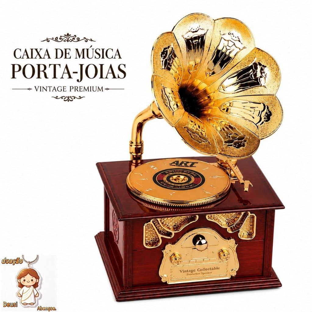Caixa de Música Porta Joias Vintage Retrô Gramofone Decorativo Presente