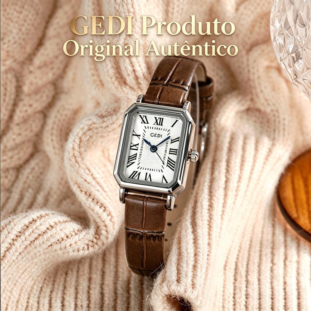Relógio feminino GEDI quadrado retrô, pulseira couro elegante, design simples com caixa presente 🎁
