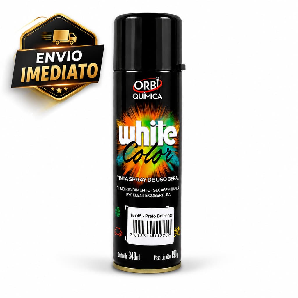 Tinta Spray Premium Preto Brilhante Pintura Metal MDF Móveis 340ml