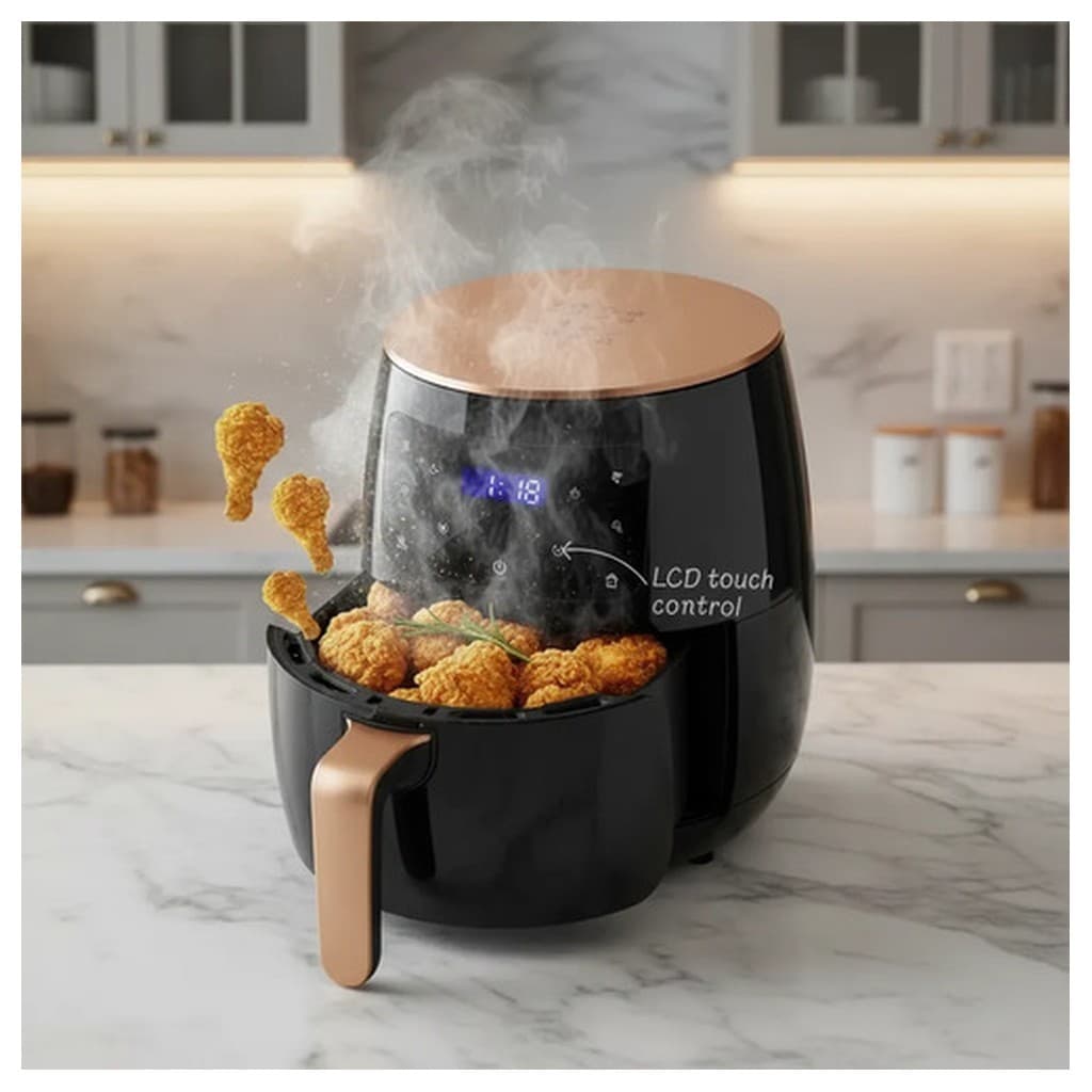 Fritadeira Air Fryer Sunchan SUN-03 6 Litros 1500W Painel Touch LCD Preto Dourado Eficiência A Assa Frita Grelha