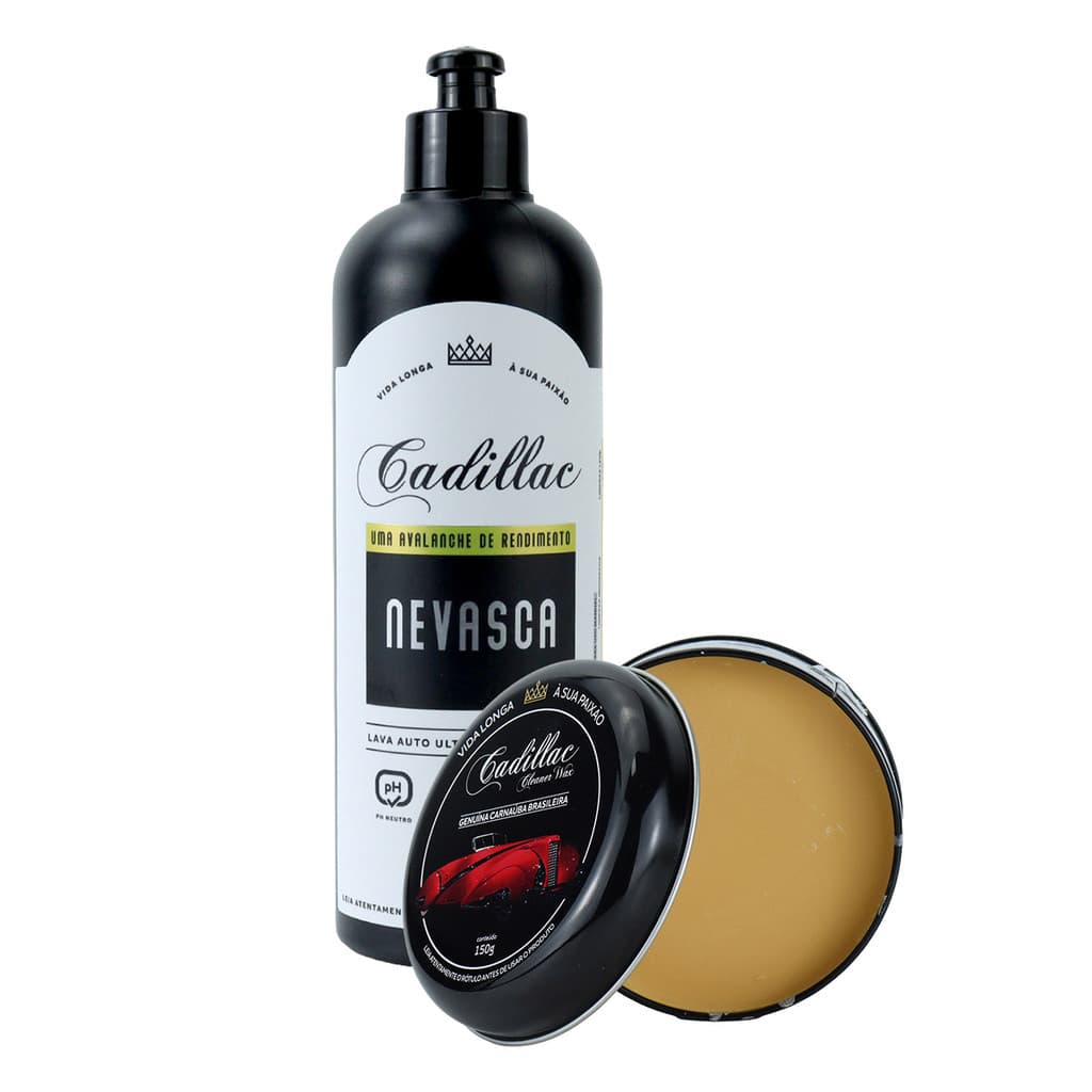 Kit Limpeza Automotiva Cadillac Nevasca Ultra Concentrado 500ml Cera Cleaner Wax Estética Automotiva
