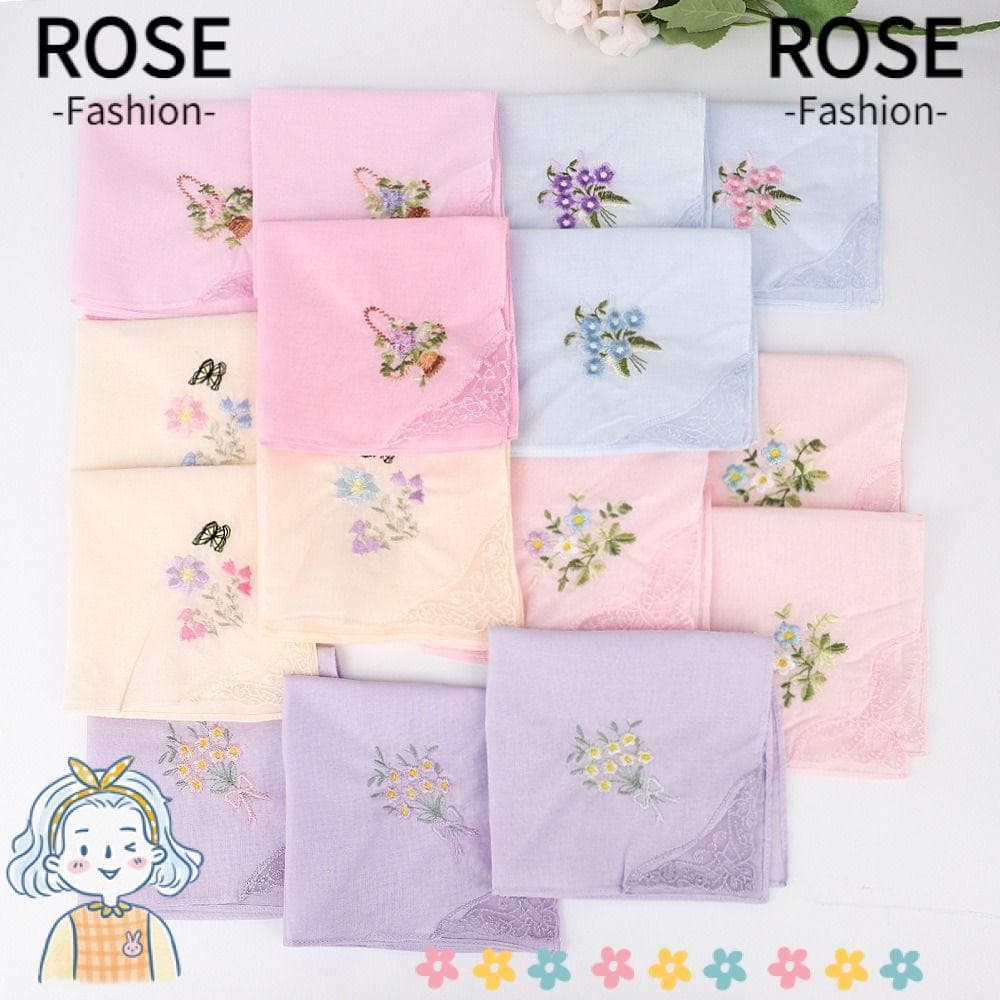Lenço Quadrado ROSEGOODS , Pano Floral Bordado De Algodão Macio , Tecidos Reutilizáveis Para Mulheres