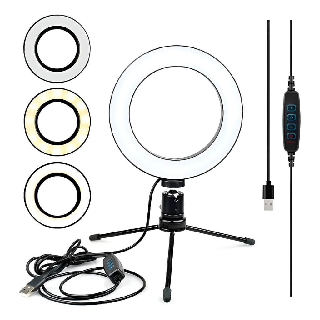 Ring Light 6 Polegadas com Tripé Luz LED para Maquiagem Selfie Live Streaming e Vídeos