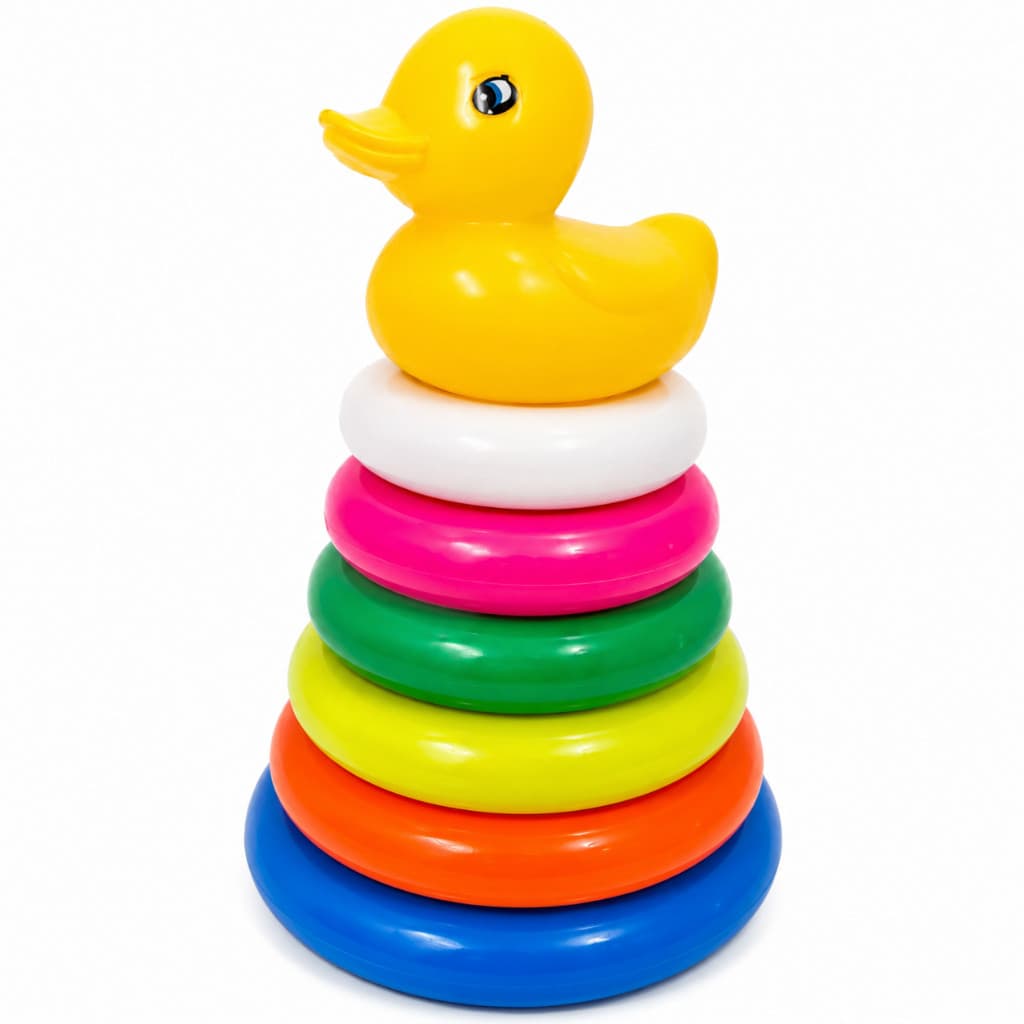 Brinquedo Educativo Torre Pirâmide Empilhar com Argolas Pato Colorida Coordenação Motora Para Bebê
