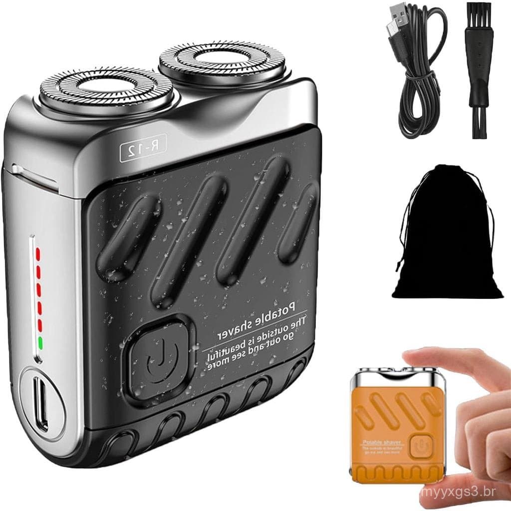 Barbeador Elétrico Portátil com Duplo Anel Rotativo, Mini Barbeador Elétrico Portátil em Forma de Canhão de Aço com Dupl