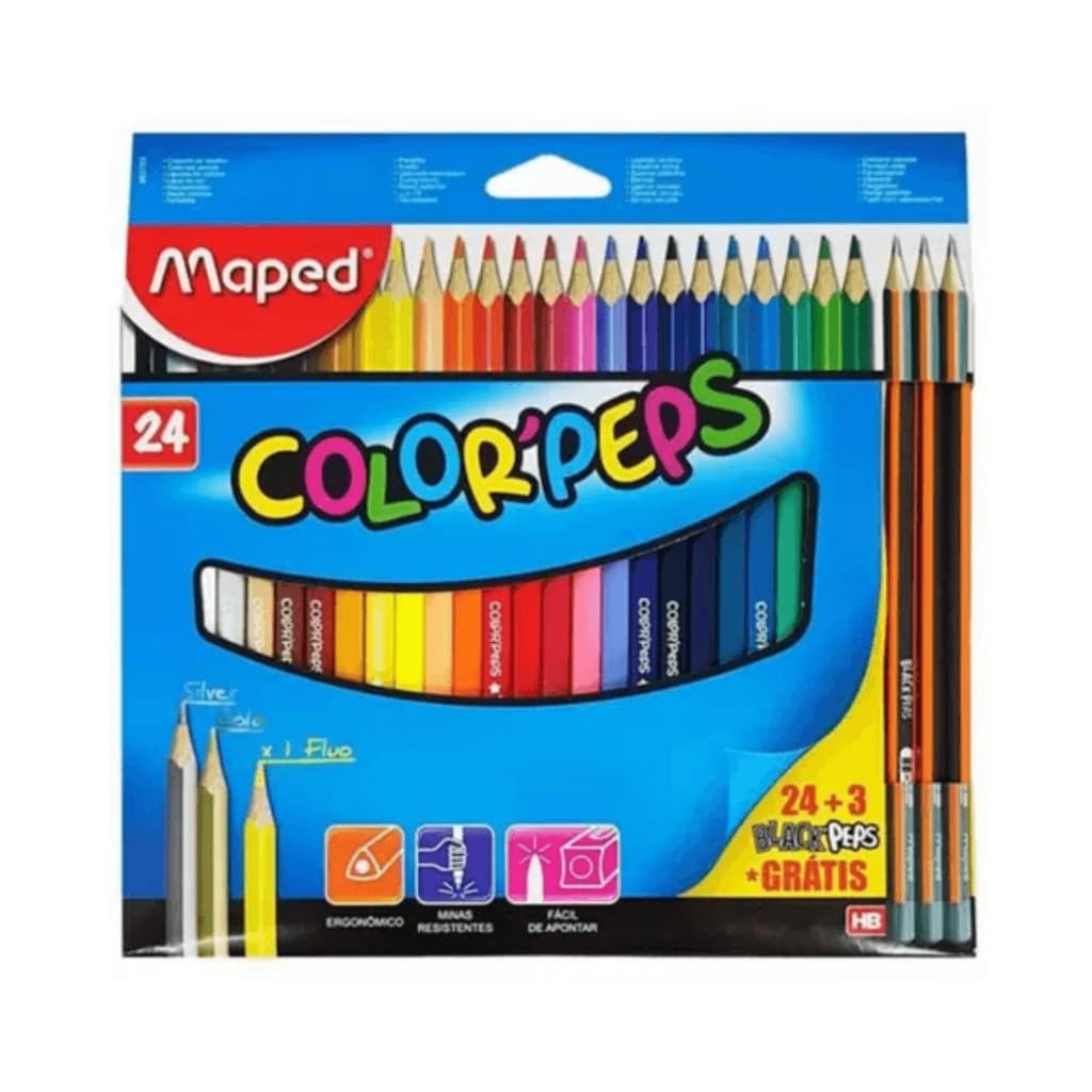 Lápis De Cor Maped Color Peps 24 Cores + 3 Lápis Grafite
