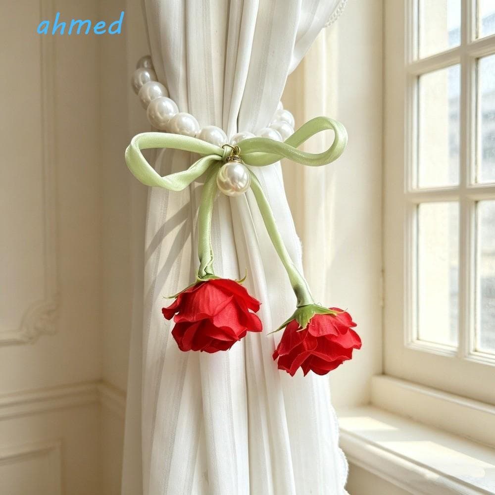AHMED 2 Peças De Gravata De Cortina Com Fivela , Tiras Decorativas Rosa De Pérola , Portátil