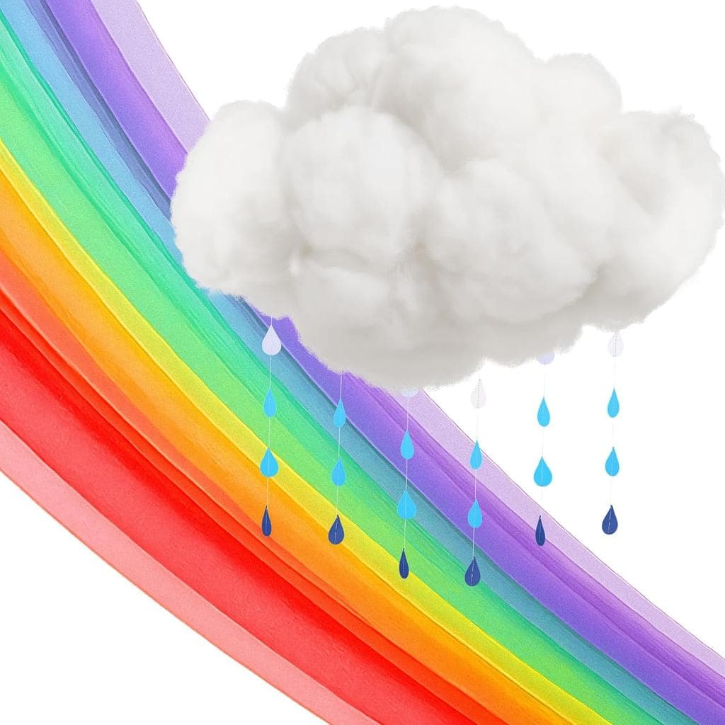 Decorações Suspensas Arco-Íris Weysat com Nuvens e Gotas de Chuva, Decoração de Festa Arco-Íris com Nuvens no Teto e Gui