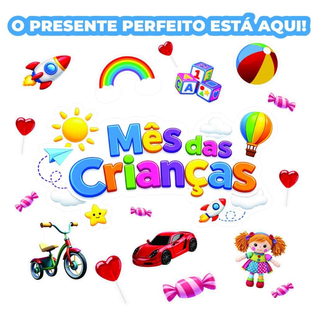 Adesivo Vitrine Mês das Crianças Loja Comércio Decoração Promocional Infantil