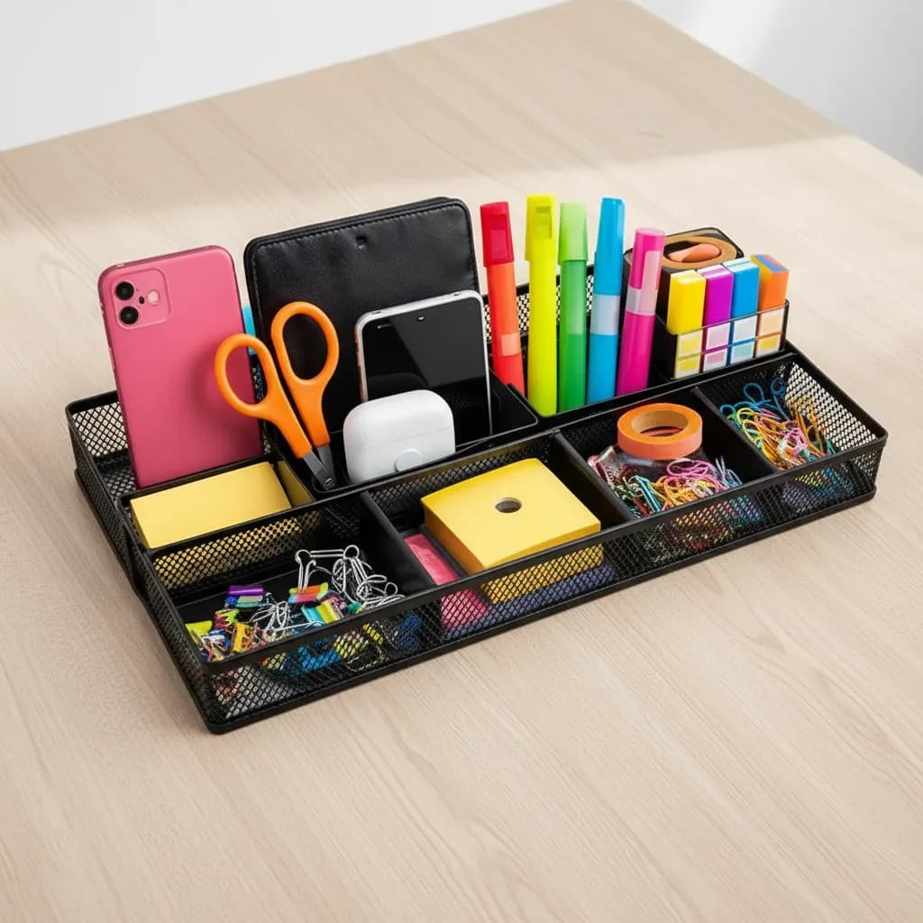 Organizador De Mesa Preto Aramado Porta Lápis Canetas Clips
