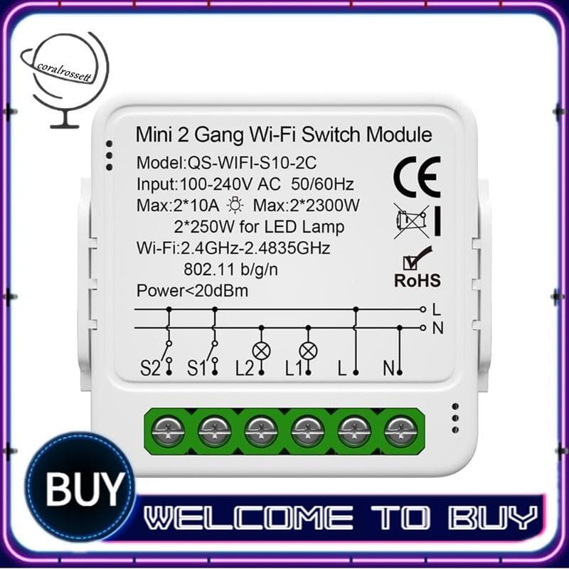 Módulo De Interruptor De Relé Wi-Fi Inteligente , Controle De Voz De 2 Canais Para Projetos Domésticos DIY , Disjuntor ,