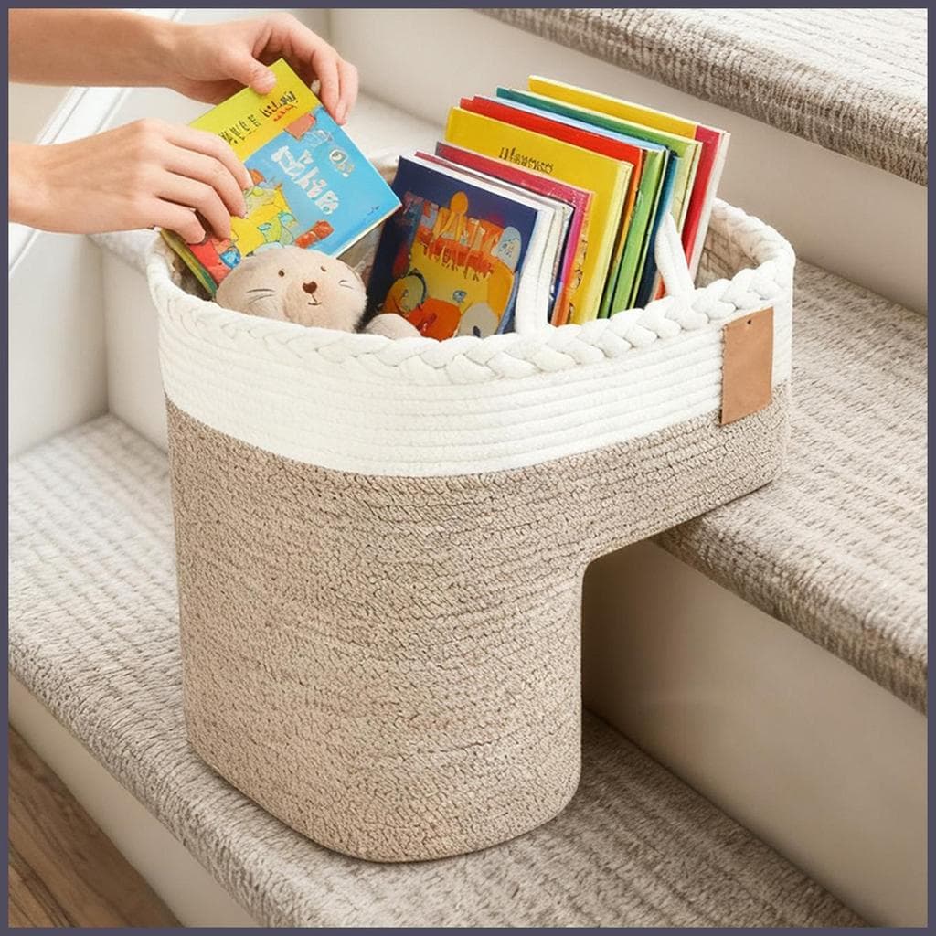 Cesta De Armazenamento De Escada , Grande Capacidade , Dobrável , Tecido , Organizador De Passos , Livros De Brinquedos