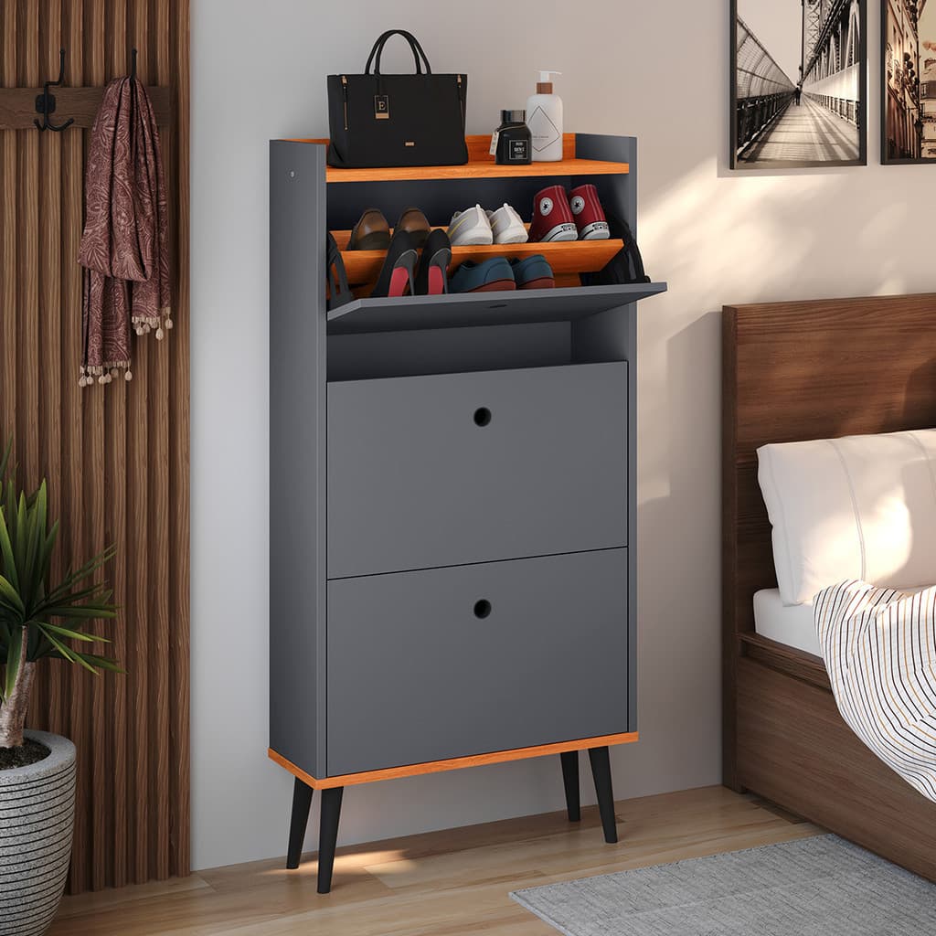 Sapateira Vertical basculante Dark 3 Portas Organizadoras 18 Pares Calçados Hall Entrada Quarto Retrô