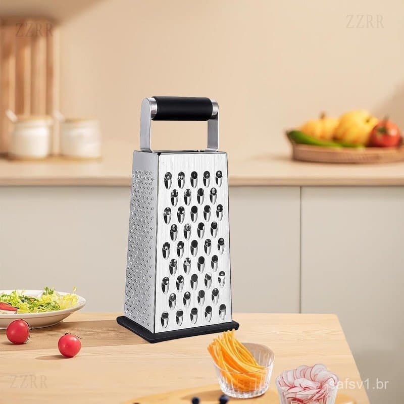 Ralador de Queijo e Vegetais – Ralador Manual de Aço Inoxidável Tamanho XL, 4 Lados – Ralador em Caixa Perfeito para Que