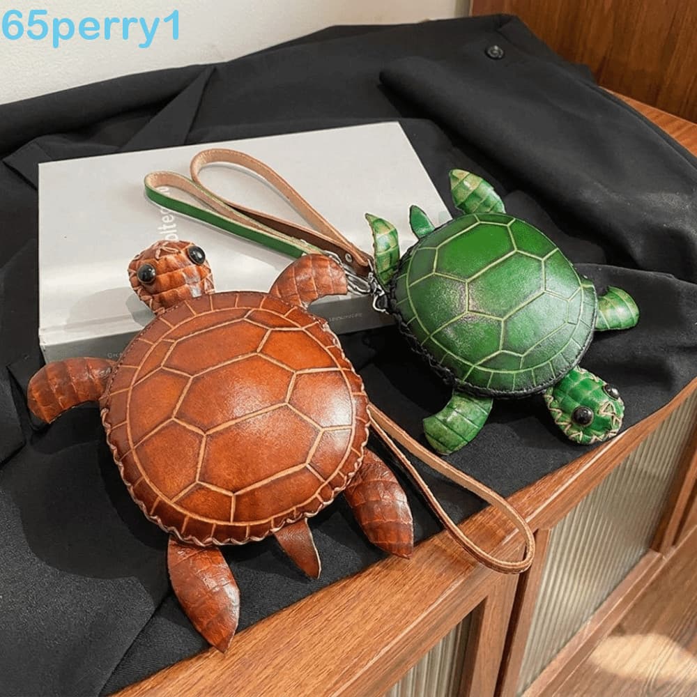PERRY1 Porta-Chaves De Couro PU , Bolsa De Moedas De Tartaruga Fofa De Desenho Animado , Mini Animal Novidade Durável