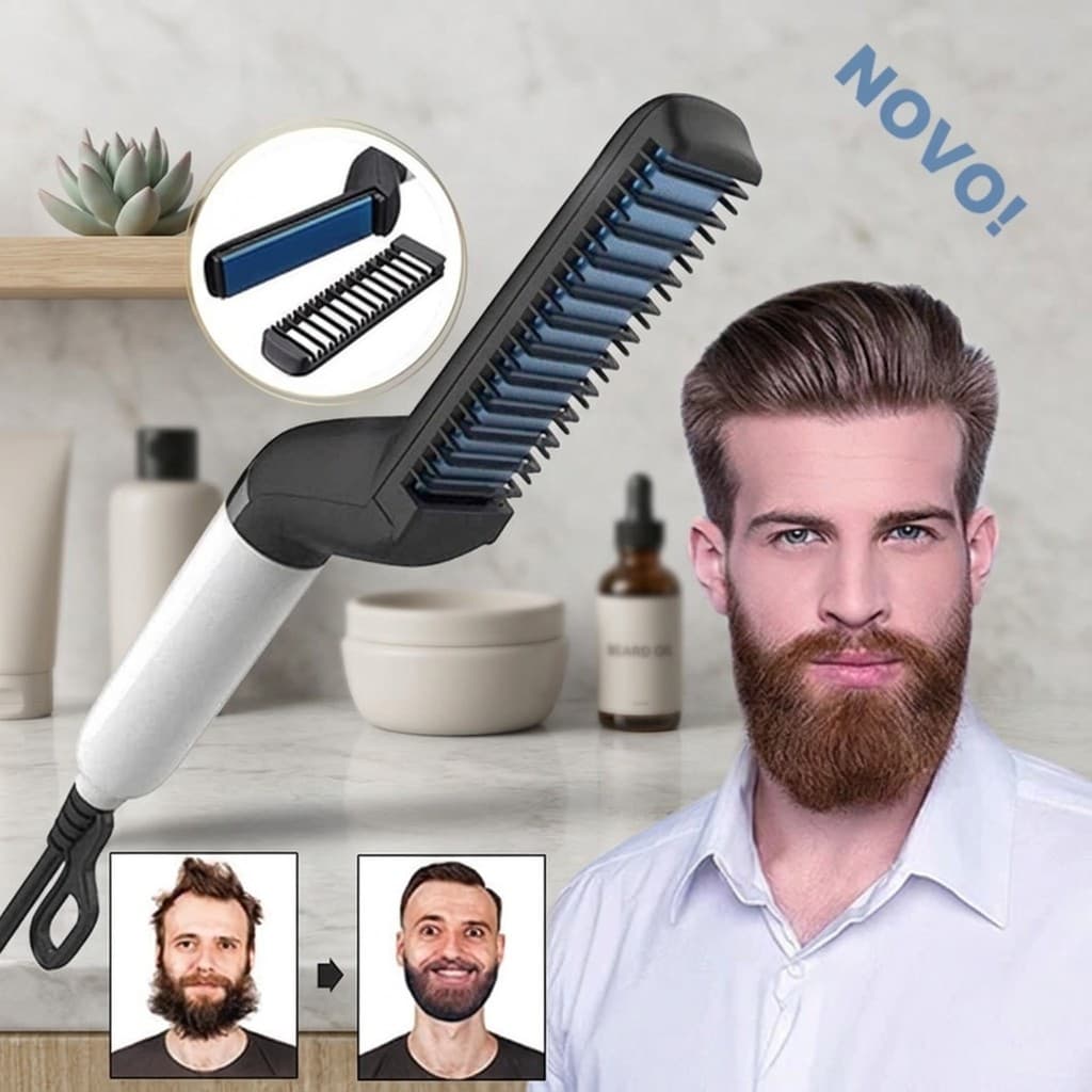 Chapinha Prancha Masculina Pente Alisador de Cabelo e Barba Visual Profissional 10W