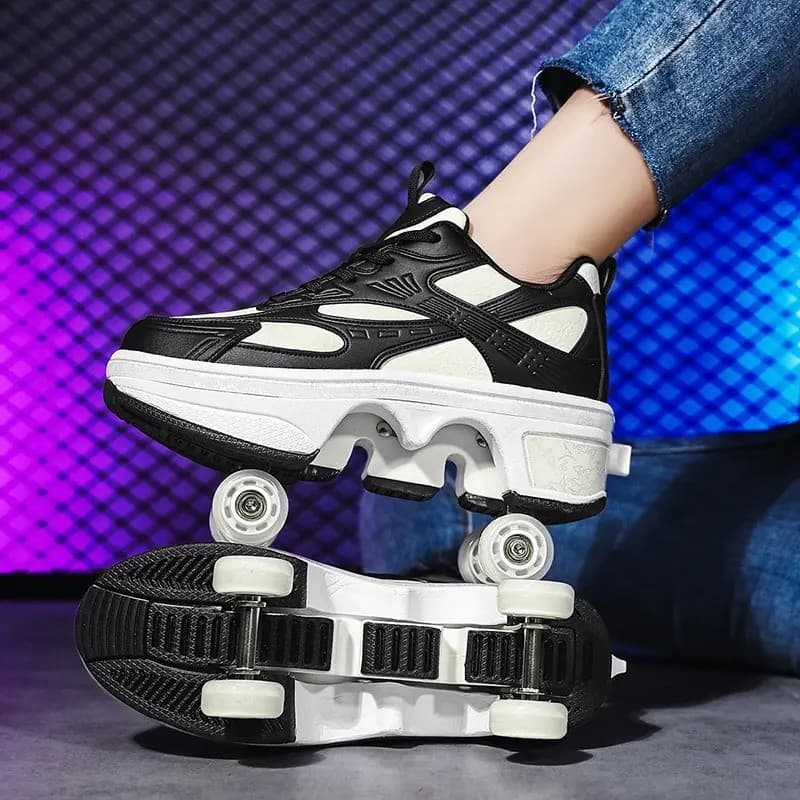 Patins de 4 rodas para crianças, patins com luzes LED destacáveis, patins 2 em 1 para meninos e meninas