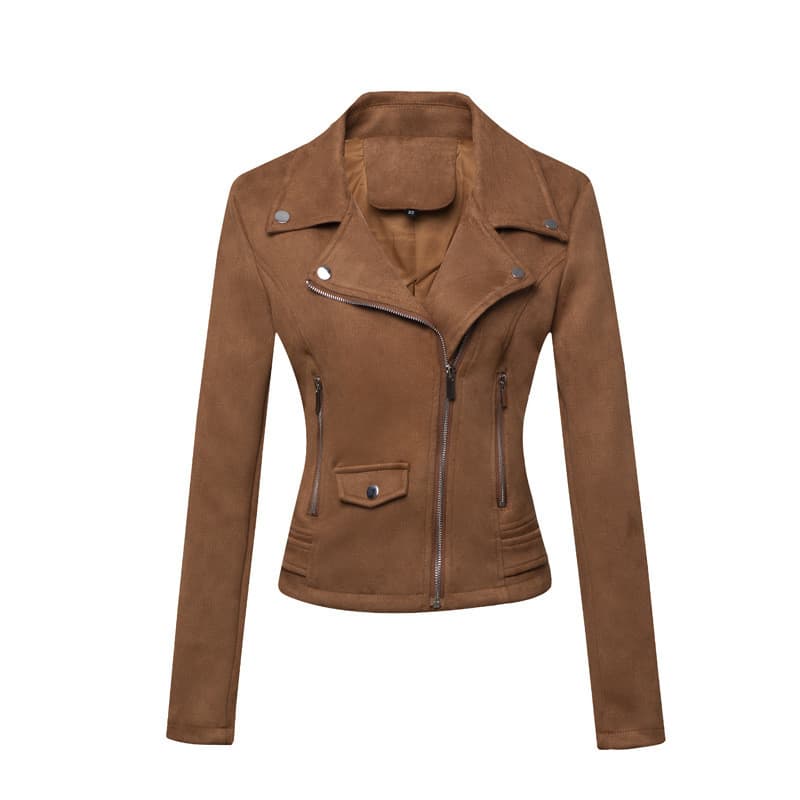 Inverno Feminino Outono Camurça Sintética Moto Jaqueta Curto Fino Ajuste Casual Casaco De Motociclista Para Uso Diário A