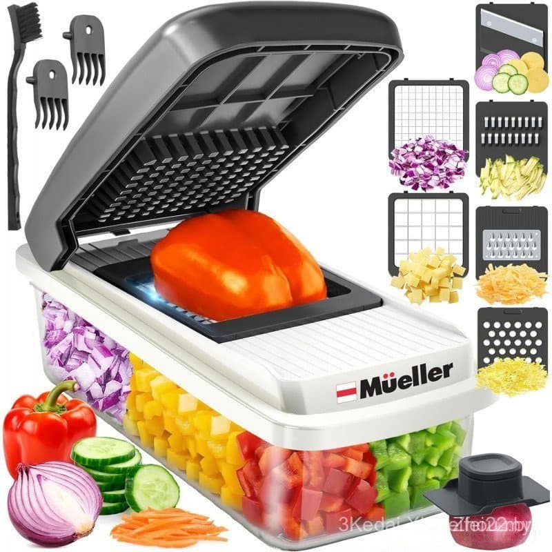 Cortador de Legumes Mueller, Fatiador Mandoline, Picador de Alimentos, Ralador de Queijo, Cortador de Cebola com Recipie