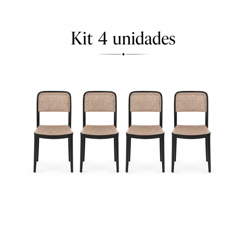Kit 4 Cadeiras de Jantar Rattan Mônaco Polipropileno Empilhável Cor Nude