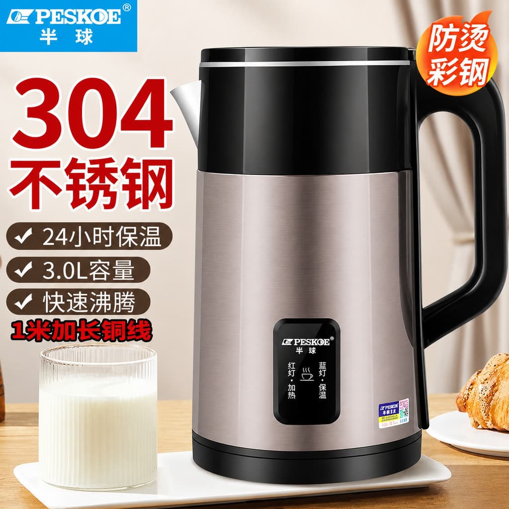 正 Hemisfério Chaleira Elétrica 3L Chaleira Rápida Preservação Automática de Calor Chaleira Doméstica Remessa de Uma Peça
