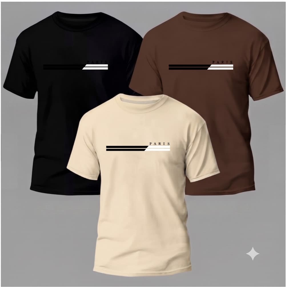 Kit 3 Camisas Masculinas 100% Algodão Premium Camiseta Moda Casual Paris Camisa alta qualidade