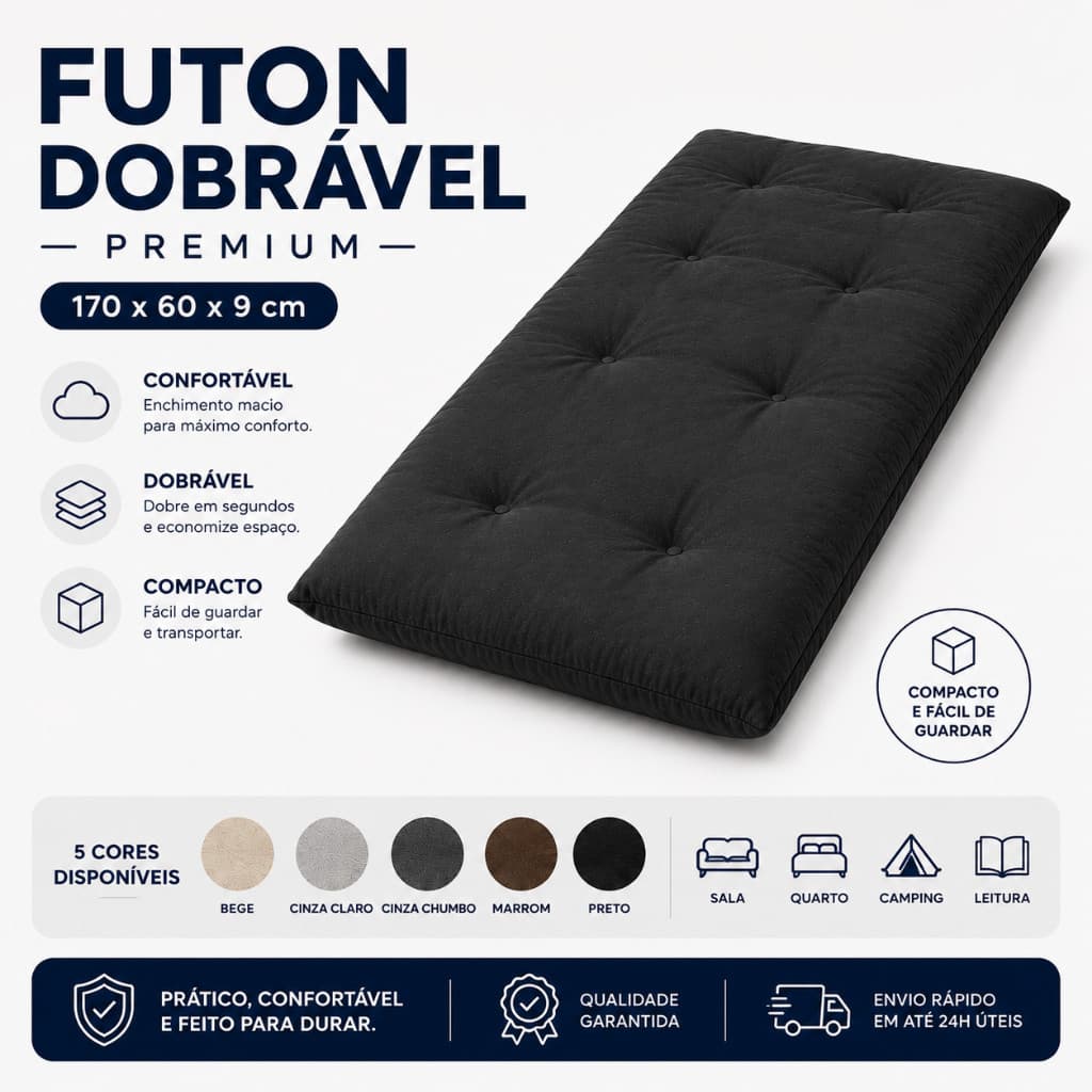 Colchonete Futon 170x60 Dobrável Colchão Solteiro Multiuso Sofá Camping Meditação Oxford