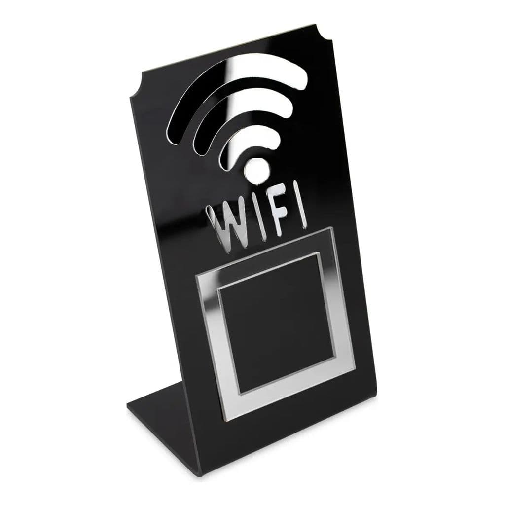 Placa Wifi Qr Code Display Acrílico De Mesa Balcão Preto Cor