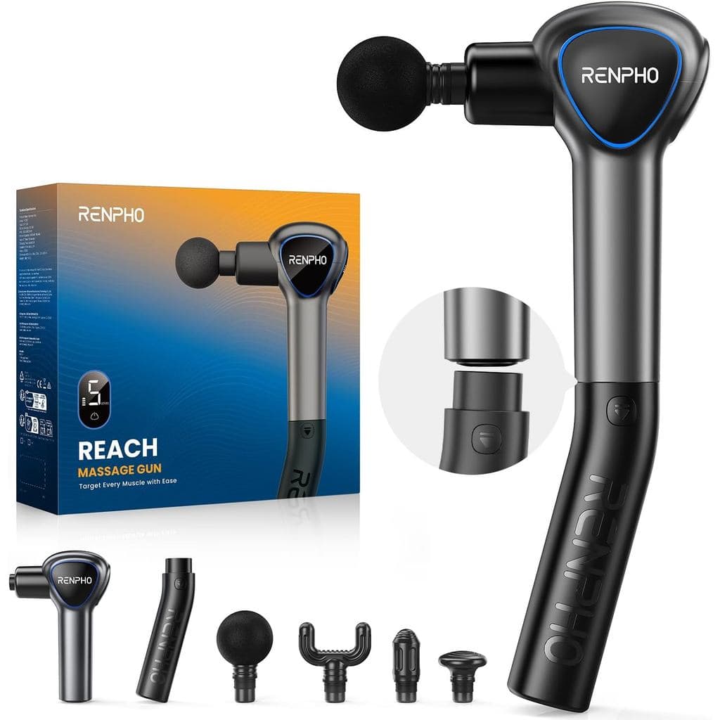 Pistola de Massagem RENPHO com Cabo Extensor e 5 Velocidades, 4 Cabeçotes, Mini Pistola de Massagem com Cabo de Extensão