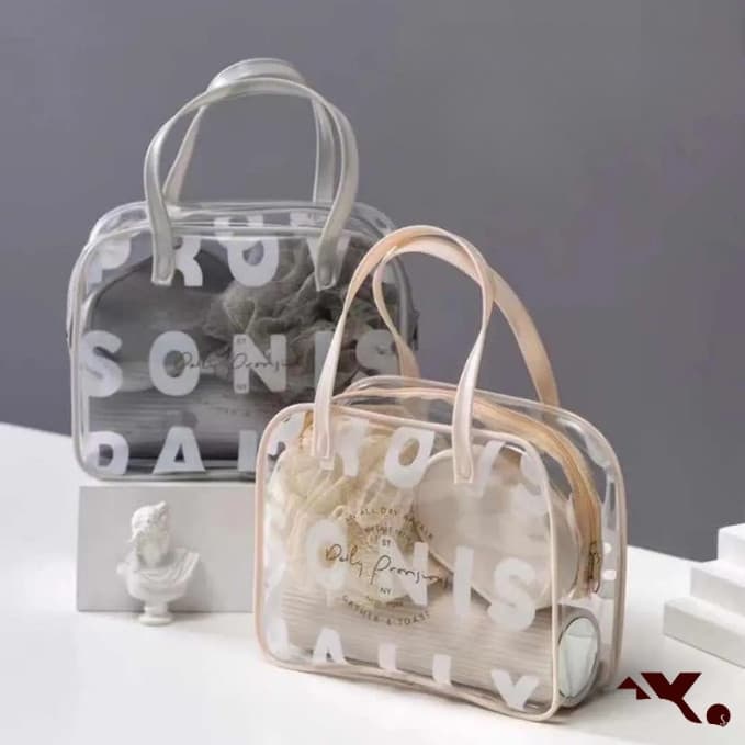 Bolsa Necessaire Organizadora de Higiene PVC Transparente Impermeável com 4 Itens mais Espelho