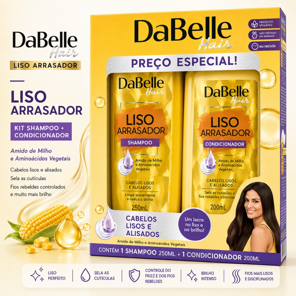Shampoo e Condicionador DaBelle KIT Liso Arrasador 425ml KIT Shampoo Condicionador Anti Frizz Cabelo Liso e Brilho