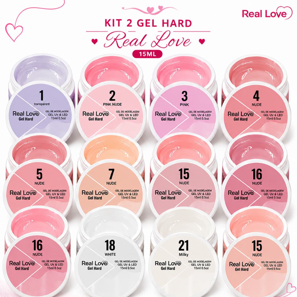 Kit especial 2 Gel Hard para Alongamento 15ml - Real Love Led UV