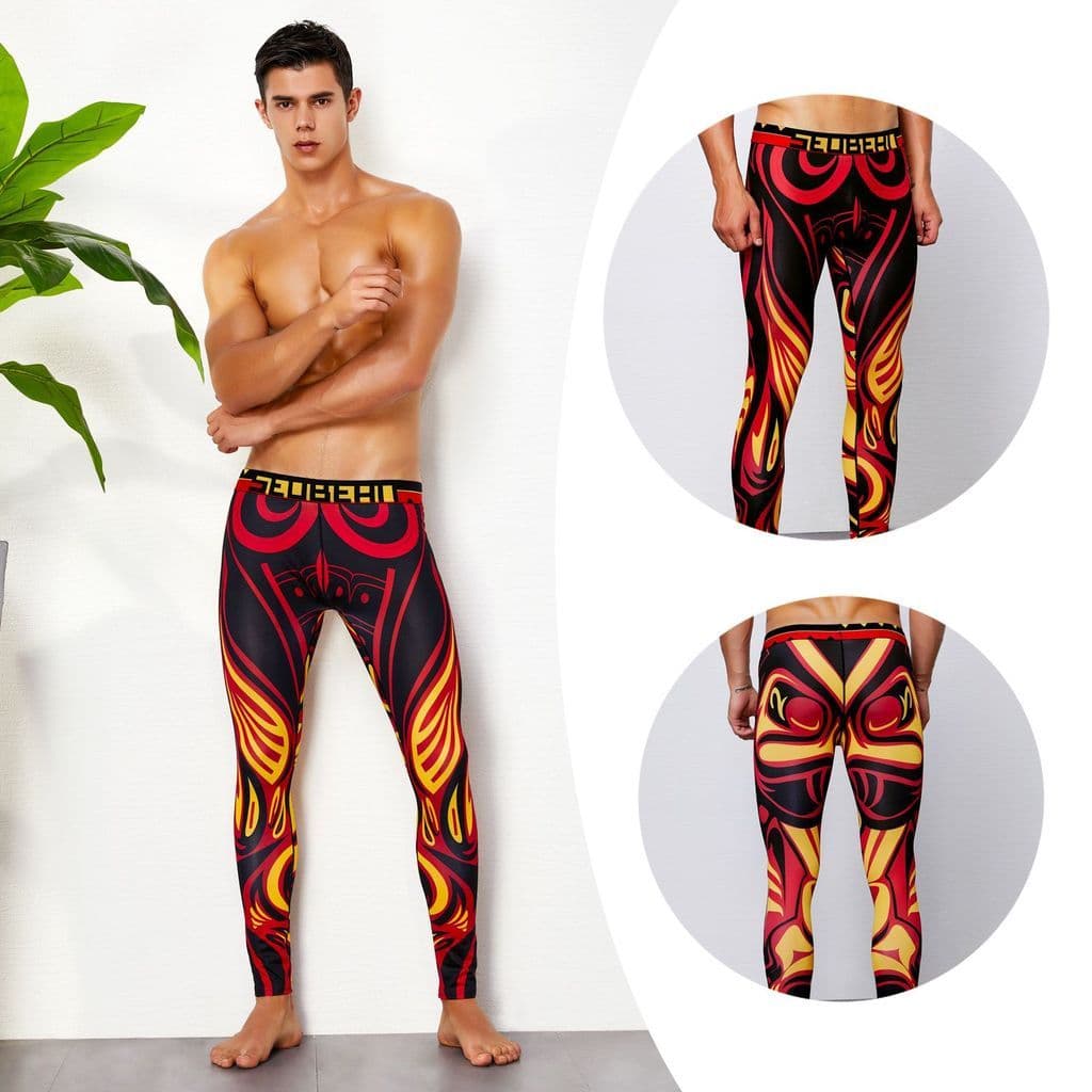 Impressão Digital longa pintada quente outono masculino Bottoming Hip-Lifting roupa interior Slim-fit