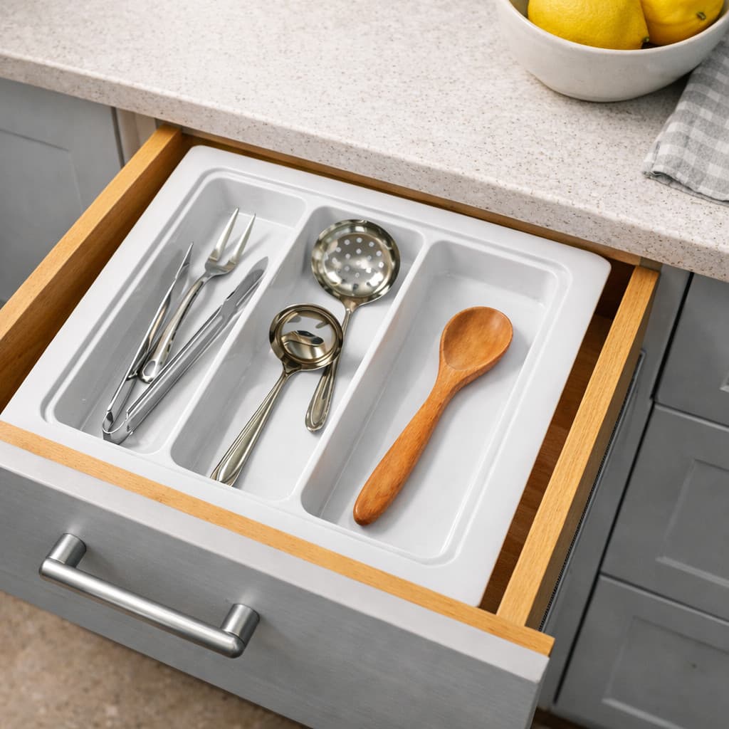 Divisor Organizador Talheres Gaveta Cozinha 3 Divisórias Resistente Branco OG-114