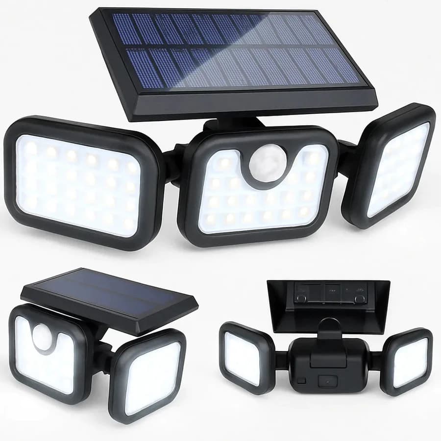 Luminária Solar 3 Lâminas H3752 50W Sensor Movimento Prova D'água Parede Jardim Residencial