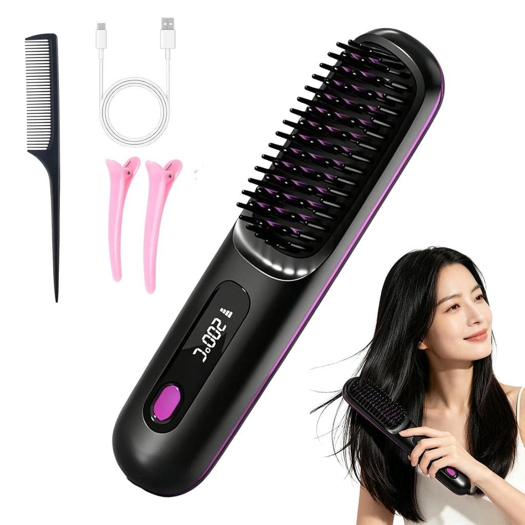 Escova de cabelo para cabelos curtos, escovas alisadoras para viagem | Display de Temperatura LCD, Escovas de Cabelo Min