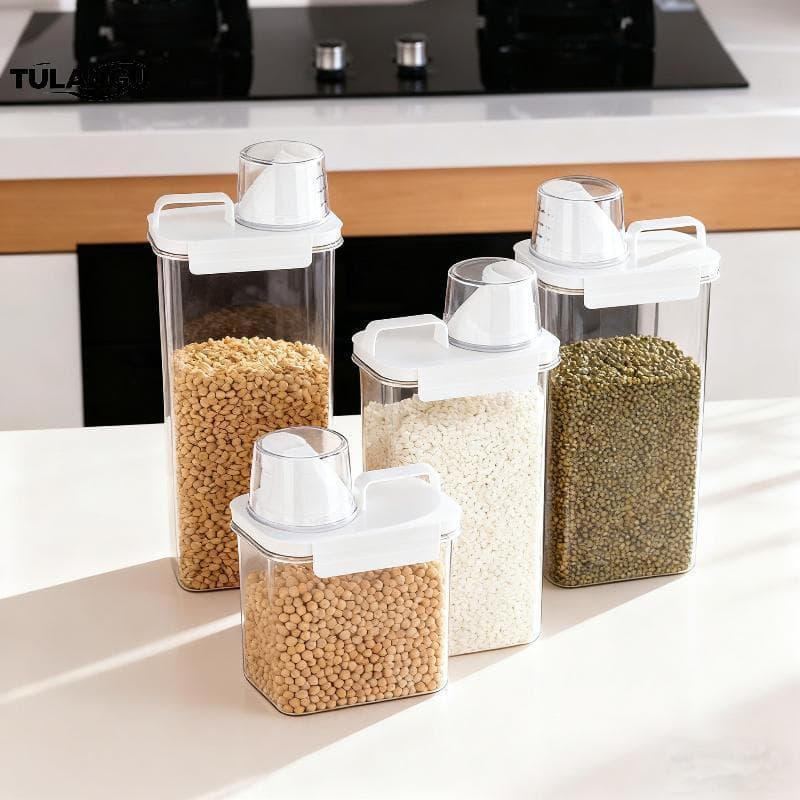 Recipientes De Armazenamento De Alimentos De Plástico TULANGU Com Tampas Seladas E Copo De Medição Para Cozinha , Arroz