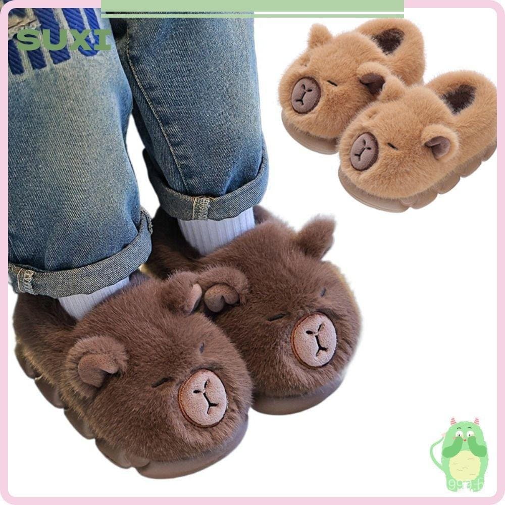 LUCKY-SUXI Chinelos Infantis , Sapatos De Algodão Macio Capivara Quentes E Antiderrapantes Para Casa Inverno
